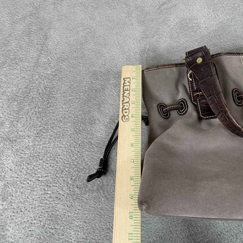Dooney & Bourke Tote Bag Womens Gray Suede Brown Croc Leather Trim Buckle Hobo - Picture 13 of 13